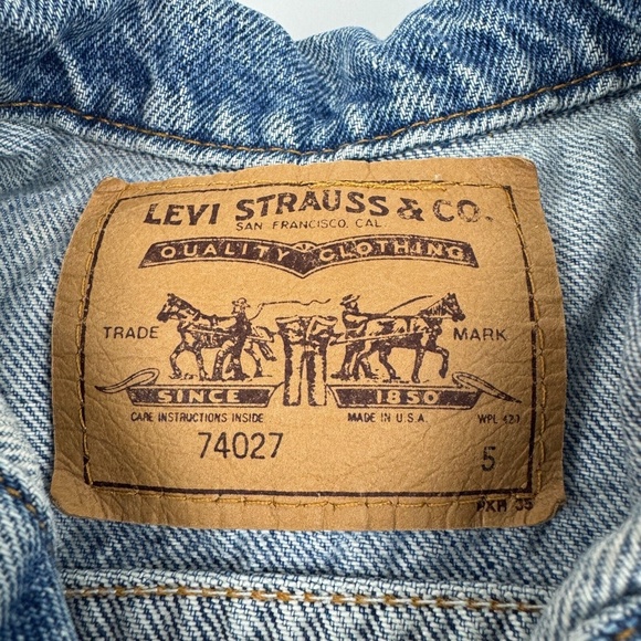 Vintage Little Levi's Orange Tab Kids Size 5 Denim Trucker Jacket Made in USA - Picture 2 of 11